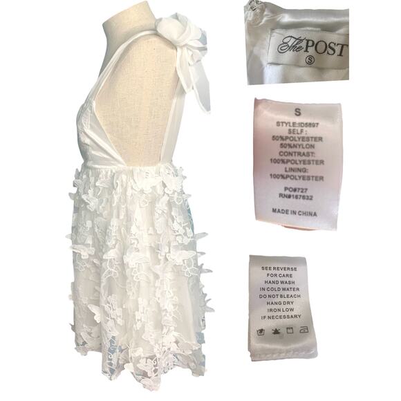 The Post‎ Women’s 3D Butterfly Babydoll Mini Dress V-neck Backless White Small - Picture 4 of 10